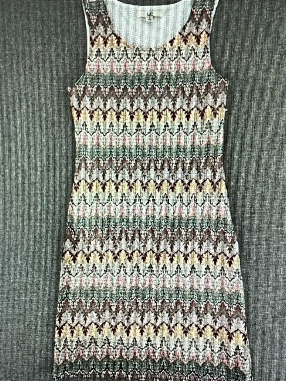 Ya Los Angeles Sleeveless Chevron Knit Dress in Pink, Green, Cream & Brown